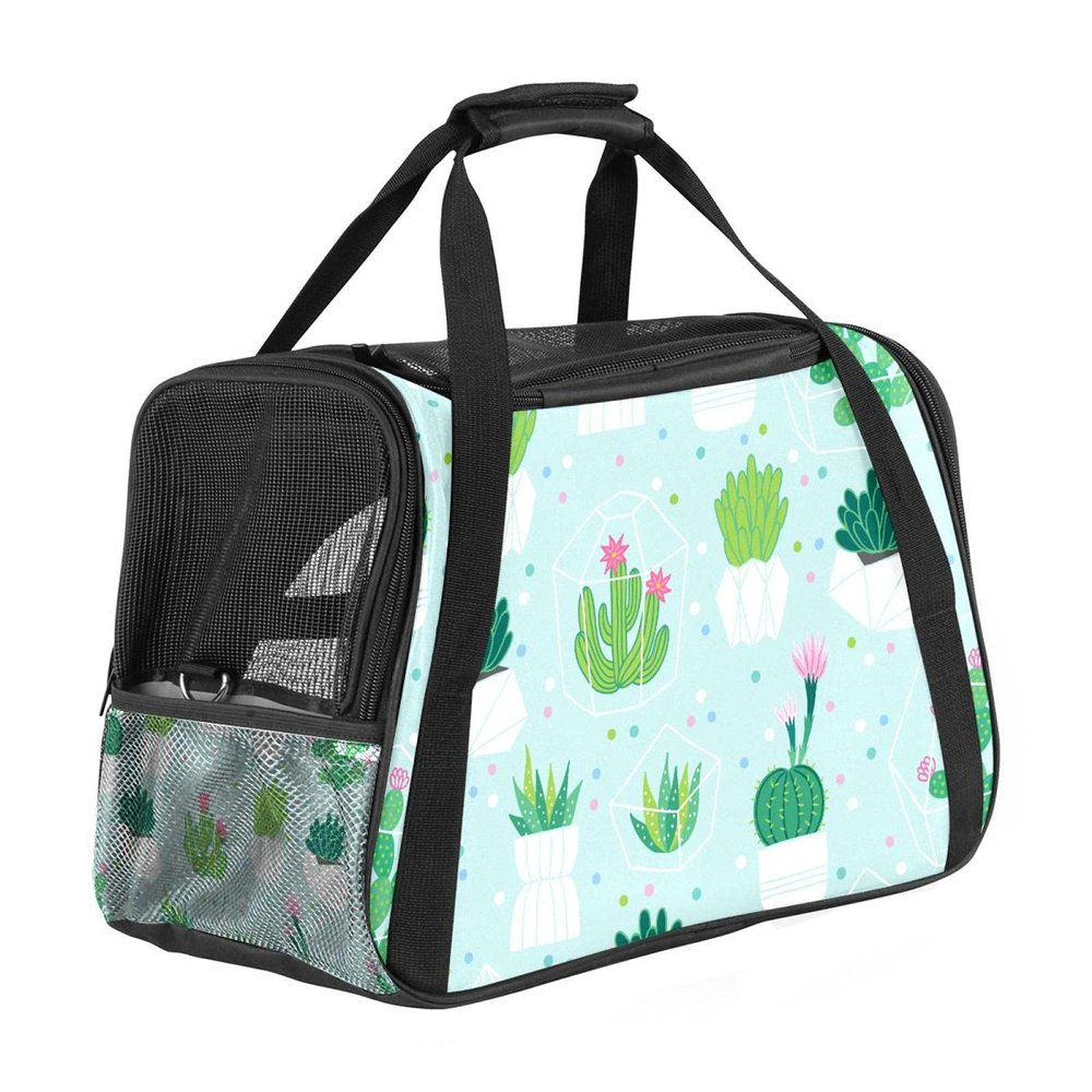 Pet Carrier Bag with Cactus Print, Soft-Sided, Foldable, Airline-Approved