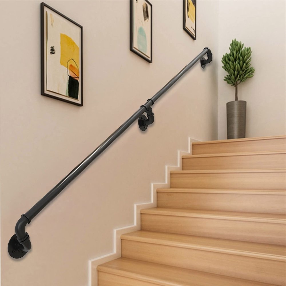 Stair Handrail Complete Kit, 5.4 m, Black Metal Pipe Design