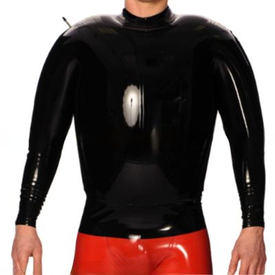 MCWJ Sexy Inflatable Latex Shirt, Long Sleeves, Back Zippers, Black, Plum Red, XS