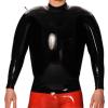 MCWJ Sexy Inflatable Latex Shirt, Long Sleeves, Back Zippers, Black, Plum Red, XS view 1