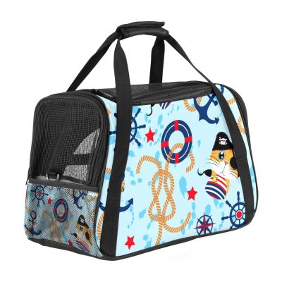 Soft-Sided Pet Carrier with Pirate Cat Design, Foldable and Airline-Approved