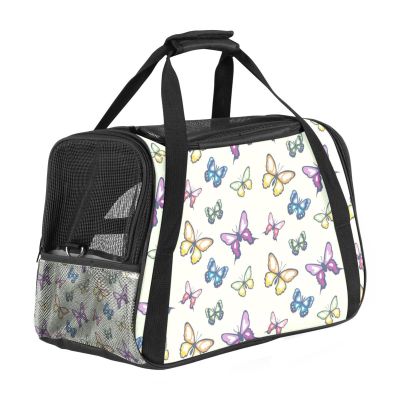 Pet Carrier Bag with Retro Butterfly Pattern, Soft-Sided, Foldable, Airline Approved