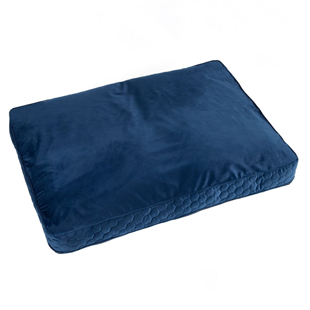 BOUTIQUE ZOO Exclusive Dog Bed | Memory Foam Cushion | Washable Faux Suede Mat | XXL 100 x 120 cm | Dark Blue (Velvet)