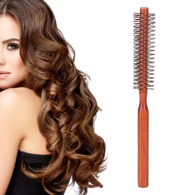 Round Blow-Dry Brush with Soft Nylon Bristles and Natural Wood Handle