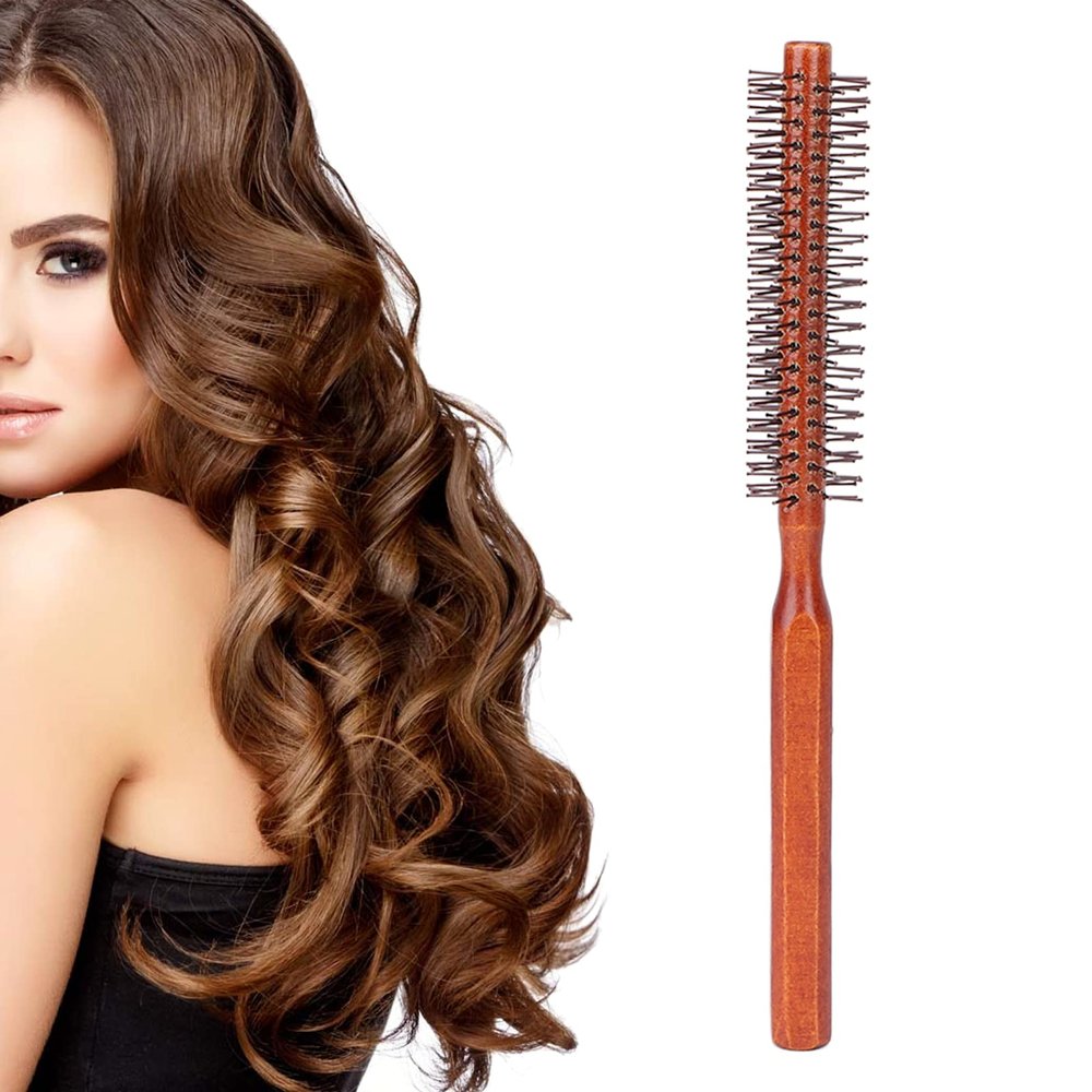 Round Blow-Dry Brush with Soft Nylon Bristles and Natural Wood Handle