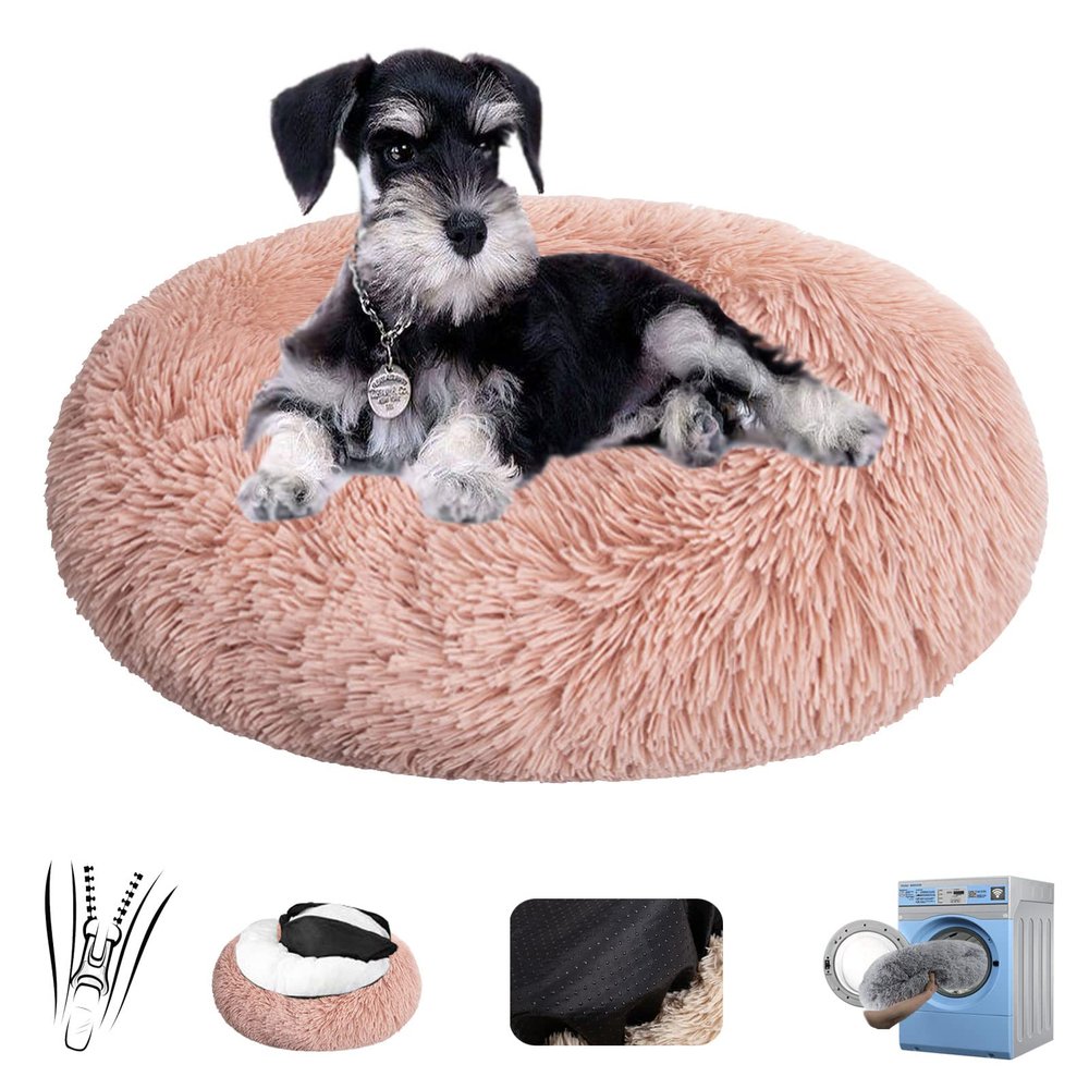 Rectangular Plush Donut Pet Bed, Soft & Washable, Leather Pink, 70/28 in (L)