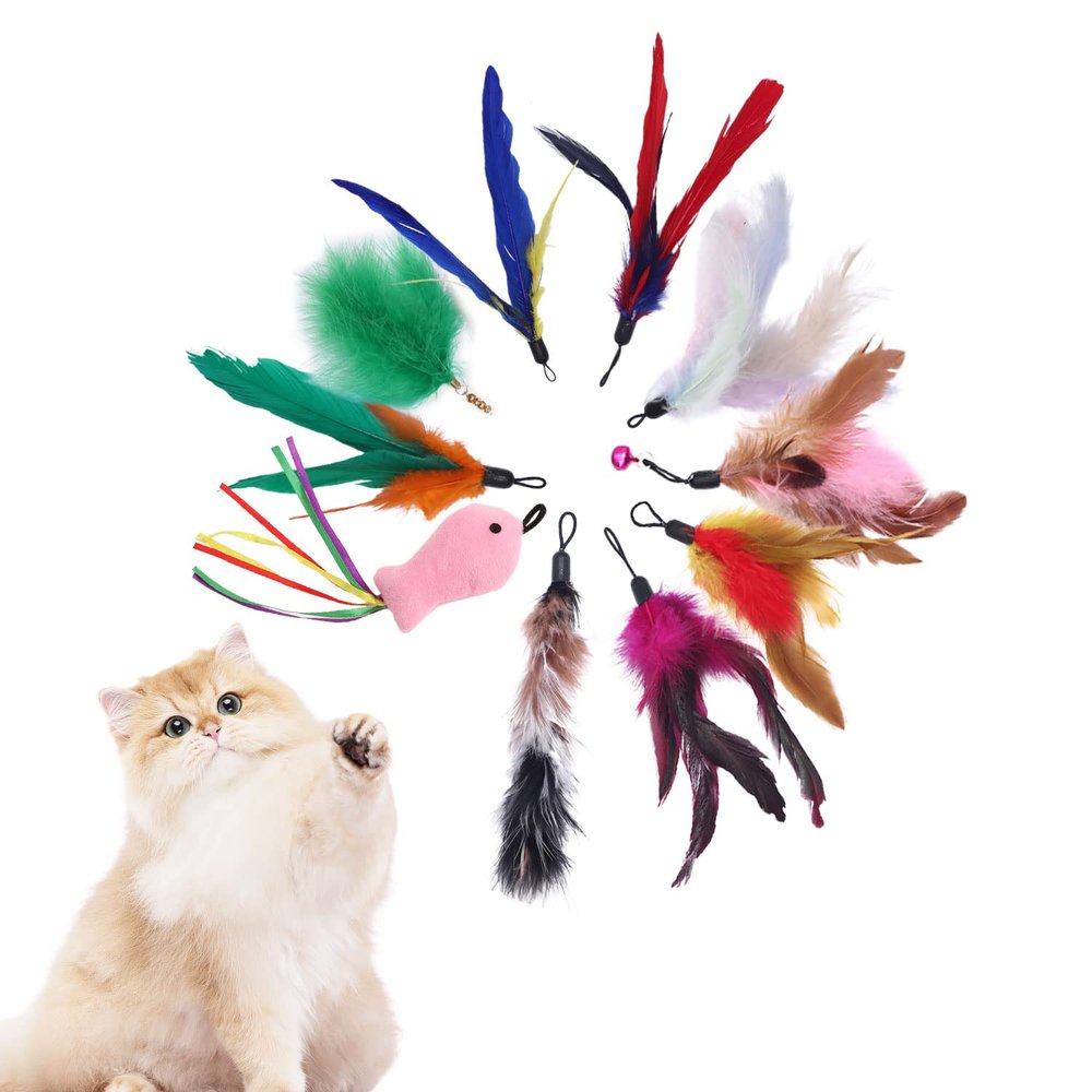 VIKSAUN 10-Piece Cat Wand Replacement Feather Attachments with Bells