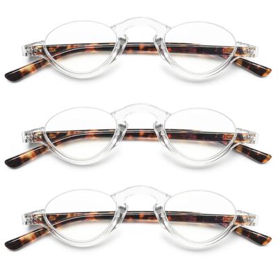 KOOSUFA Fashion Blue-Light-Blocking Half-Rim Reading Glasses, 3-Pack, +3.00