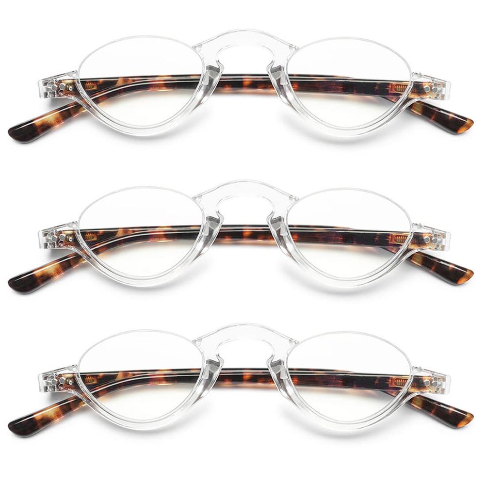 KOOSUFA Fashion Blue-Light-Blocking Half-Rim Reading Glasses, 3-Pack, +3.00