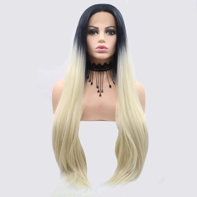 Chtom Black-Beige Long Straight Handmade Lace Wig for Women
