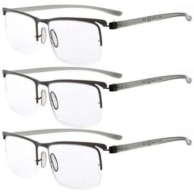 Eyekepper 3-Pack Plastic Half-Rim Reading Glasses Gunmetal +2.75