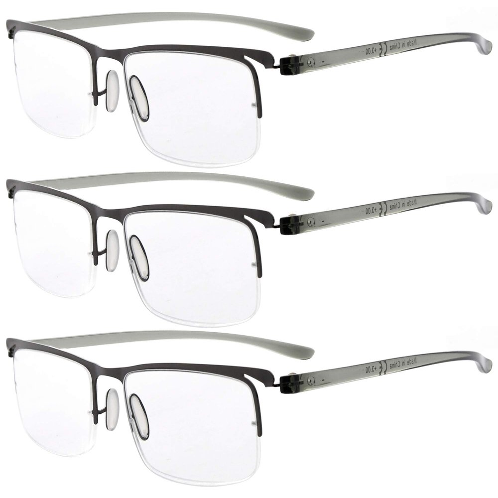 Eyekepper 3-Pack Plastic Half-Rim Reading Glasses Gunmetal +2.75