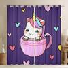 Teacup Unicorn Curtains, Cute Dreamy Horse Window Treatment for Kids, Kawaii Rainbow Unicorn Curtains, 46" x 54" view 1