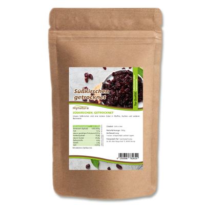 Mynatura Dried Sweet Cherries, Pitted, Unsweetened, No Additives, 2 x 1000 g