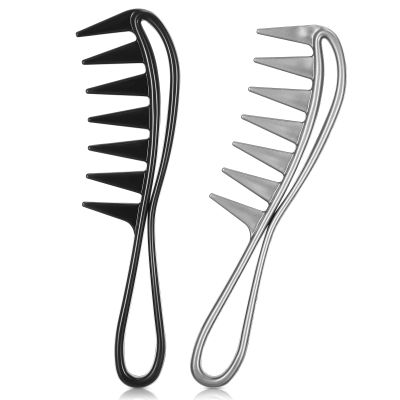 2-Piece Wide-Tooth Hair Comb Set with Handles, Black and Gray