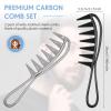 2-Piece Wide-Tooth Hair Comb Set with Handles, Black and Gray view 2