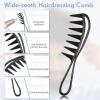2-Piece Wide-Tooth Hair Comb Set with Handles, Black and Gray view 3
