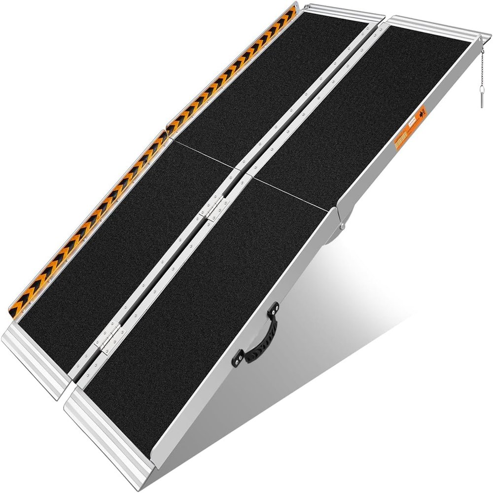 FACHNUO TOOL Folding Wheelchair Ramp, 5 ft, Black Aluminum Threshold Ramp, 800 lb Capacity