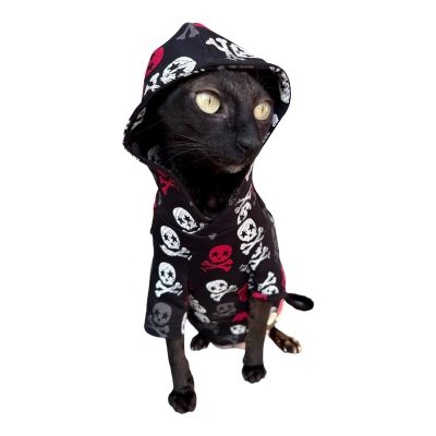 Kotomoda Cat Hoodie with Skull Design, 100% Cotton, Size XS, Black