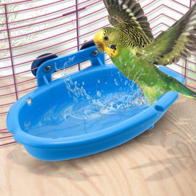 Mygeromon Bird Shower - Parrot Cage Accessory Bath for Budgies/Canaries Blue