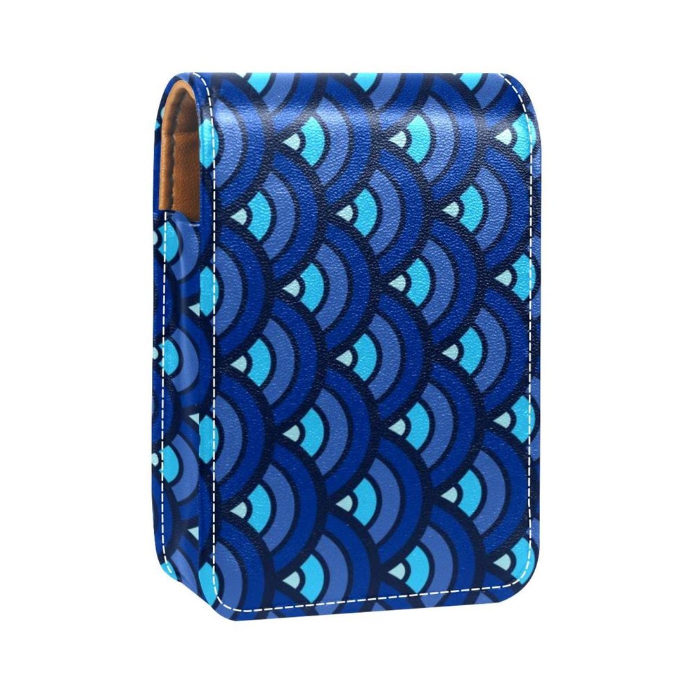 Fish Scale Print Lipstick Case with Mirror, Portable Makeup Organizer, Multicolor, 9.5 x 2 x 7 cm