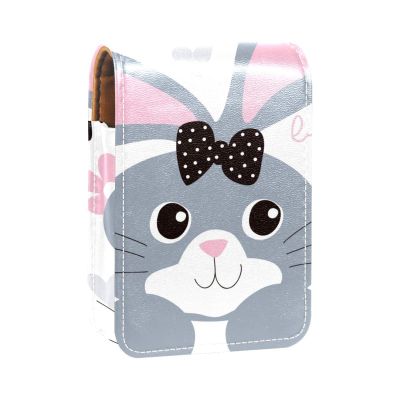 Makeup Lipstick Case for Women, Cute Rabbit, Portable Lipstick Organizer with Mirror, Mini Makeup Bag for Up to 3 Lipsticks, Multicolor, 9.5 x 2 x 7 cm / 3.7 x 0.8 x 2.7 in