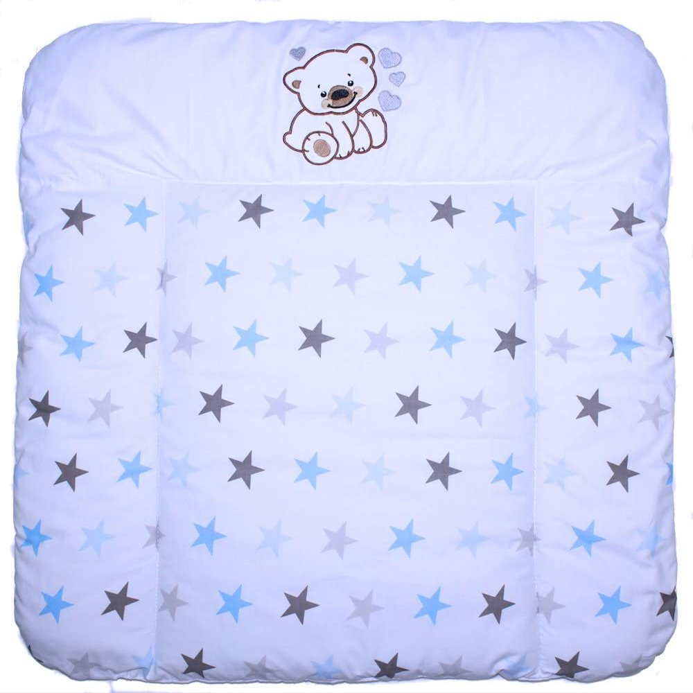 Changing Pad with Appliqué – Bear with Hearts, Star Blue (70 x 50 cm)