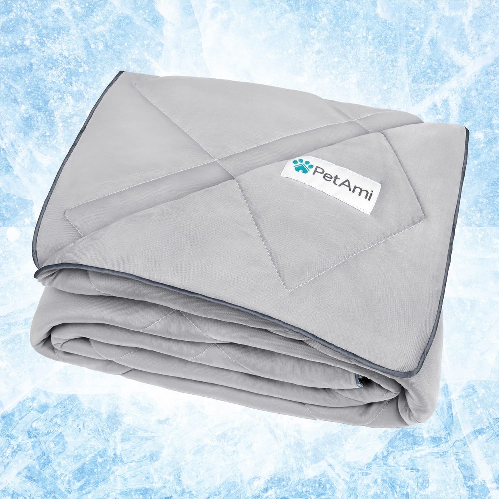 PetAmi Cooling Dog Blanket, Reversible Plush Pet Throw, 40 x 60 cm, Light Gray