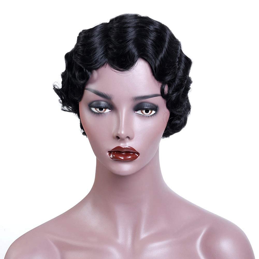 YTOOZ Black European and American Women's Rose-Net Short Curly Wig, 26 cm
