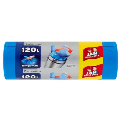 Jan Niezbędny Easy-Pack Trash Bags, 120 L, Blue, 15 per Roll