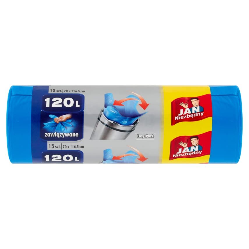 Jan Niezbędny Easy-Pack Trash Bags, 120 L, Blue, 15 per Roll