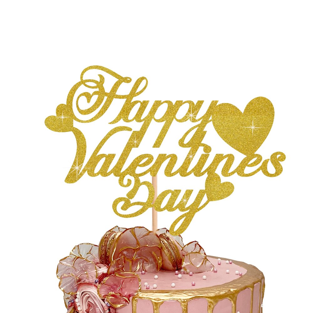 Gold Glitter "Happy Valentine's Day" Cake Topper