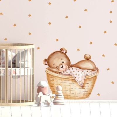 WANDKIND Bear in Basket Wall Decal V324 | Hand-Drawn | Nursery Sticker | Teddy Bear in Laundry Basket (40 x 40 cm)