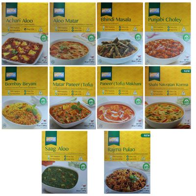 10-Pack Indian Ready Meals, 280 g Each, Assorted Vegetarian Varieties