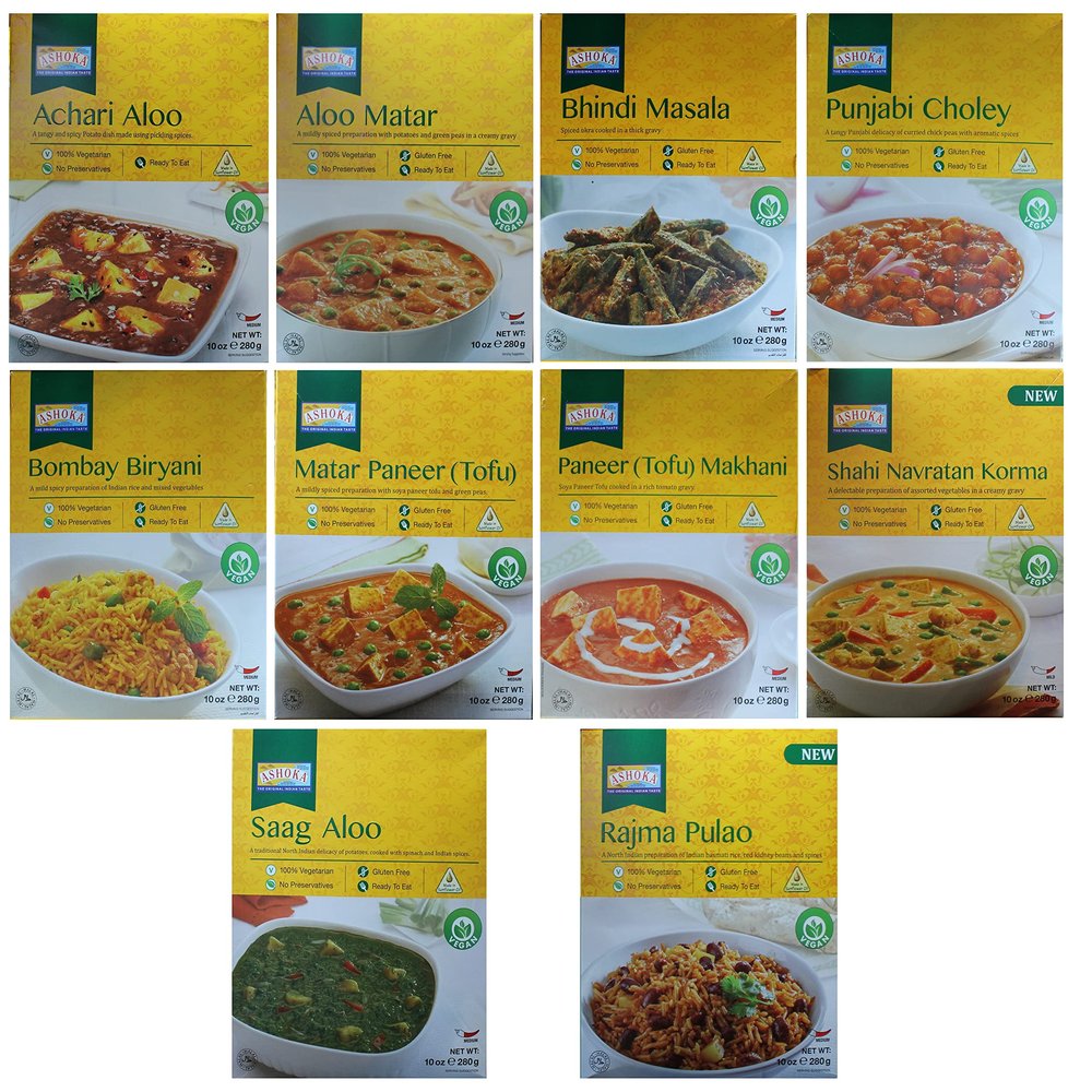 10-Pack Indian Ready Meals, 280 g Each, Assorted Vegetarian Varieties