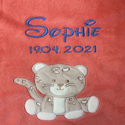 KIDDI-MEDIA Dog Blanket with Name Embroidery, Coral Leopard