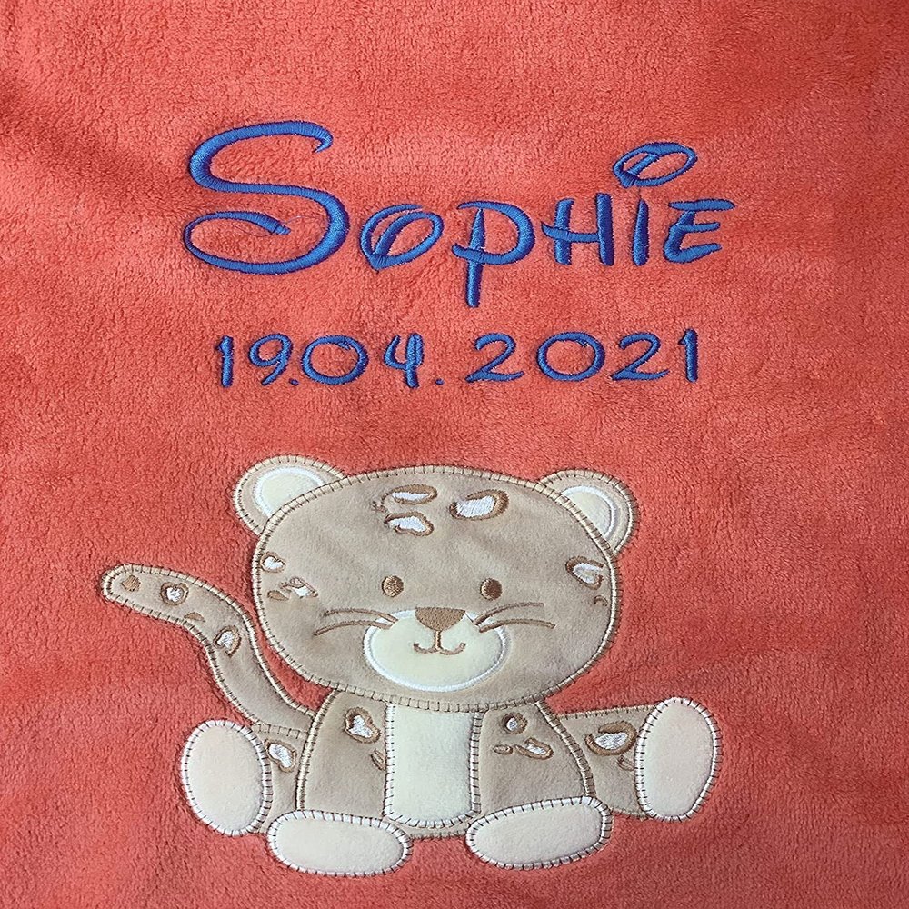 KIDDI-MEDIA Dog Blanket with Name Embroidery, Coral Leopard