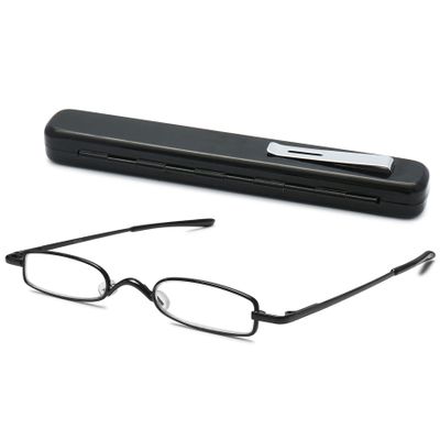 Lanomi Mini Narrow Reading Glasses for Men and Women, Black, +1.75