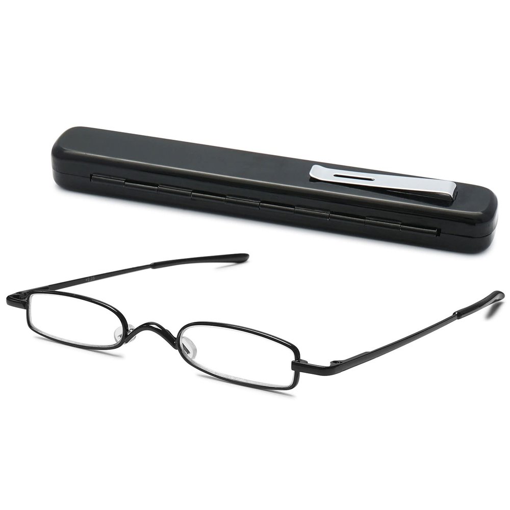 Lanomi Mini Narrow Reading Glasses for Men and Women, Black, +1.75