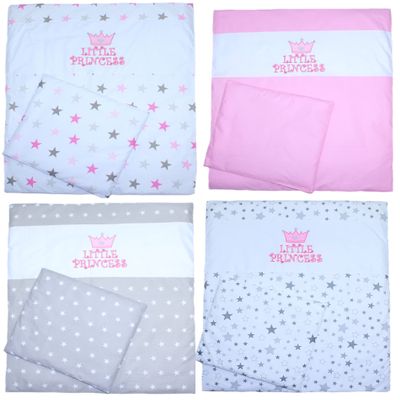 Baby Bedding Set - Princess - 70 x 78 cm for Cradle, Stroller or Bedside Crib, 4-Piece, Gray Stars