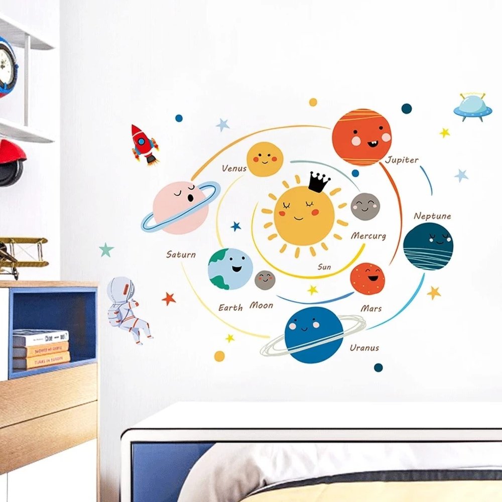 Cartoon Solar System Planet Wall Stickers for Kids' Rooms