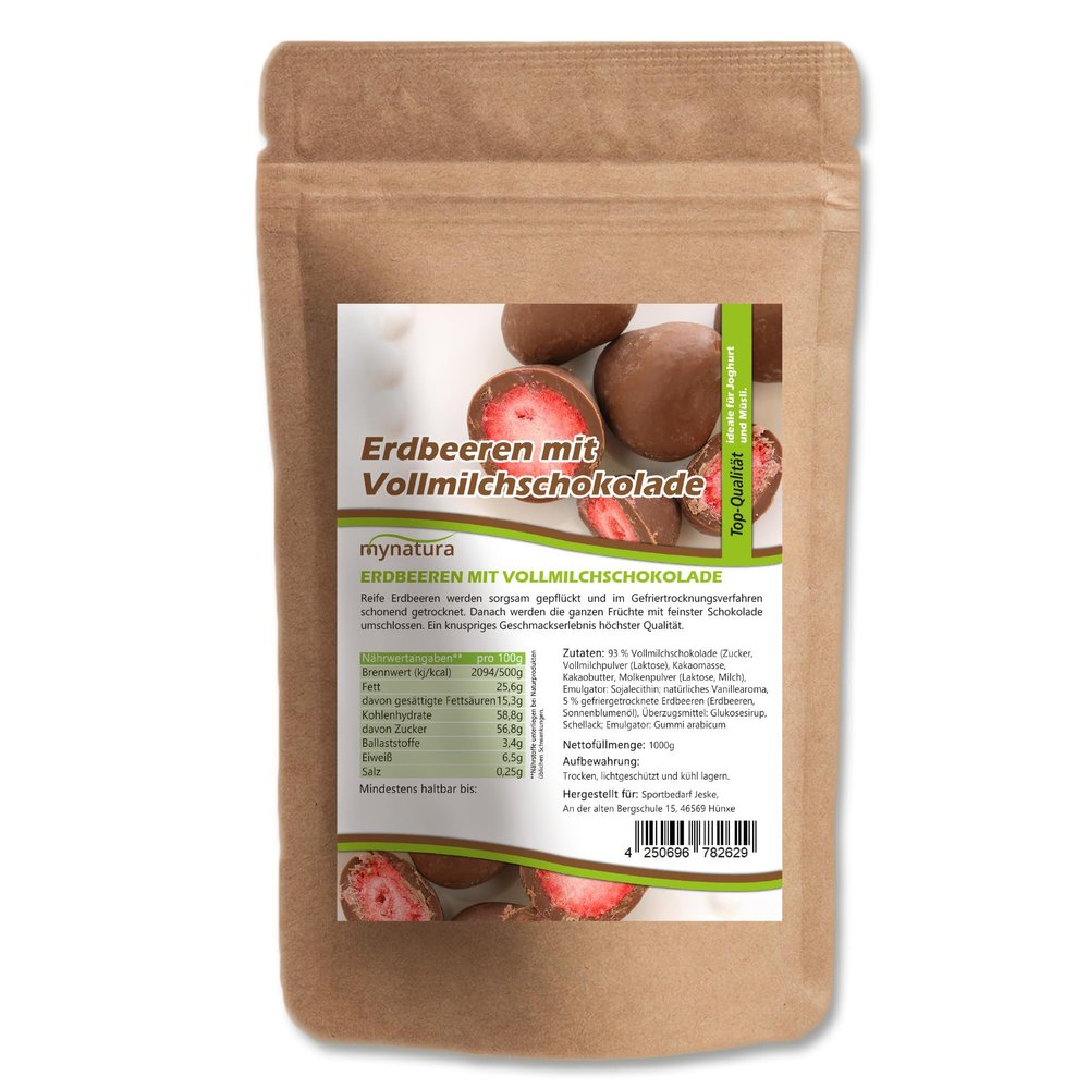 Mynatura Freeze-Dried Strawberries in Milk Chocolate, 3 x 1,000 g
