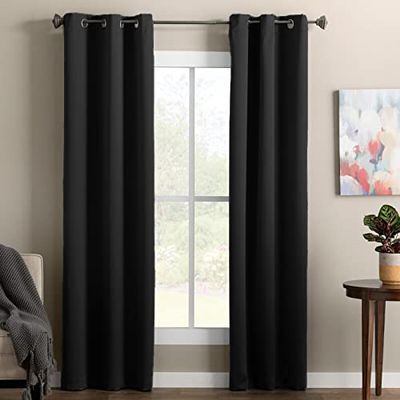 GNC ELEGANCE Blackout Curtains with Grommets, 2-Pack, Black