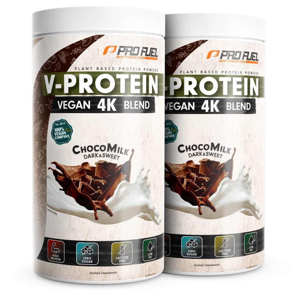 Vegan Protein Powder CHOCOLATE 2x750g - V-PROTEIN 4K Blend