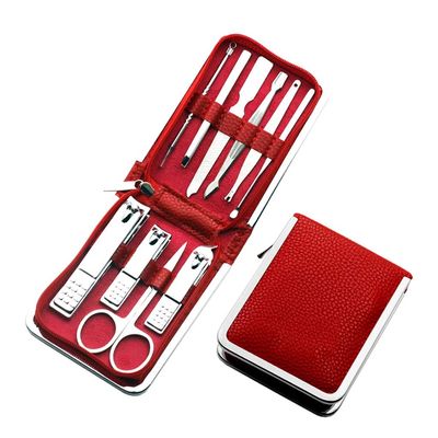 FURUIWUFENG 10-Piece Nail Clipper Set, Black Carbon Steel, Red