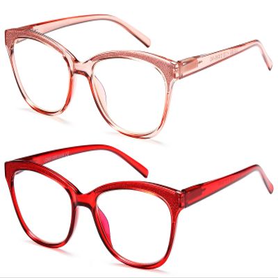 NEW VISION Reading Glasses 2-Pack, Blue Light Filter Glasses for Men and Women, NV1157 (Red + Pink, 1.5, x)