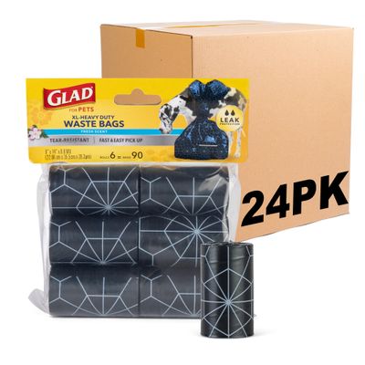 Glad for Pets Dog Waste Bags, Extra Large, Durable, Tear-Resistant, Fresh Scent, Handles, 90 Count, 24 Count