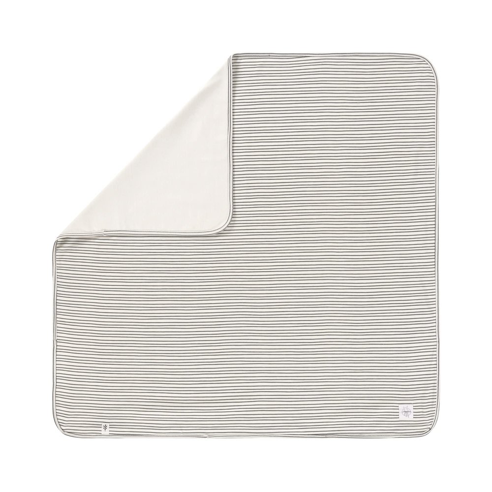 LÄSSIG GOTS-Certified Soft Interlock Baby Blanket, 80 x 80 cm, Striped Gray/Anthracite