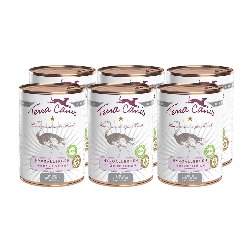 Terra Canis Ostrich with Parsnip, Hypoallergenic Wet Dog Food, 6 x 400 g
