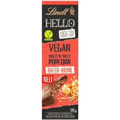 Lindt HELLO Vegan Sweet'N Salty Popcorn Chocolate, Lactose-Free, 100 g x 12 (1,200 g)